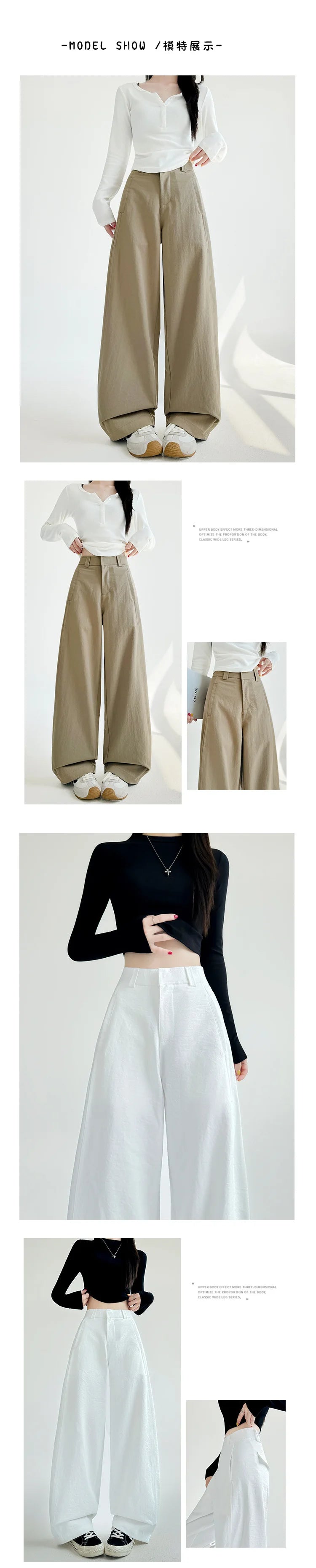 Suit Pants for Women Spring and Summer New Style Loose Slimming High-waisted Wide-leg Pants Casual Small American Scimitar Pants