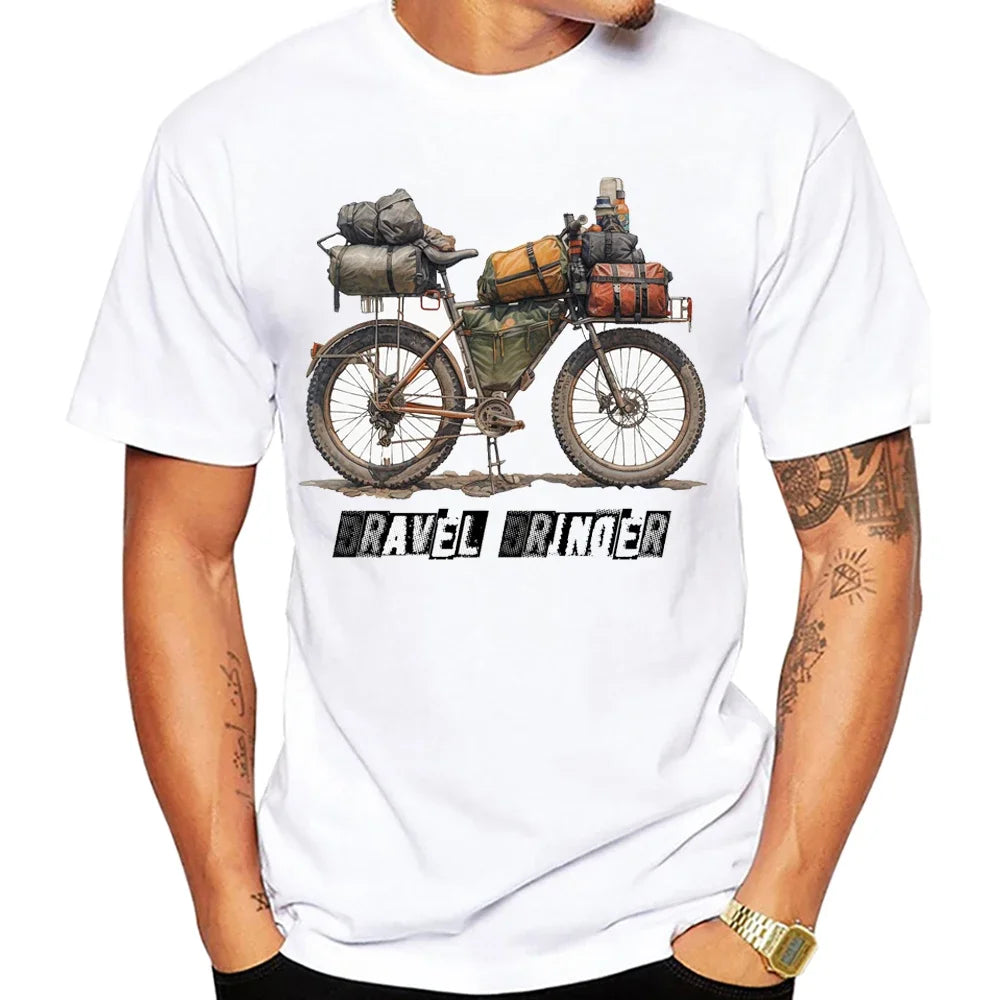 Travel On Gravel Bikepacking Print T-Shirt Summer Men Short Sleeve Funny Bicycle Sport Boy Tops Anatomy Bike Cycling Casual Tees