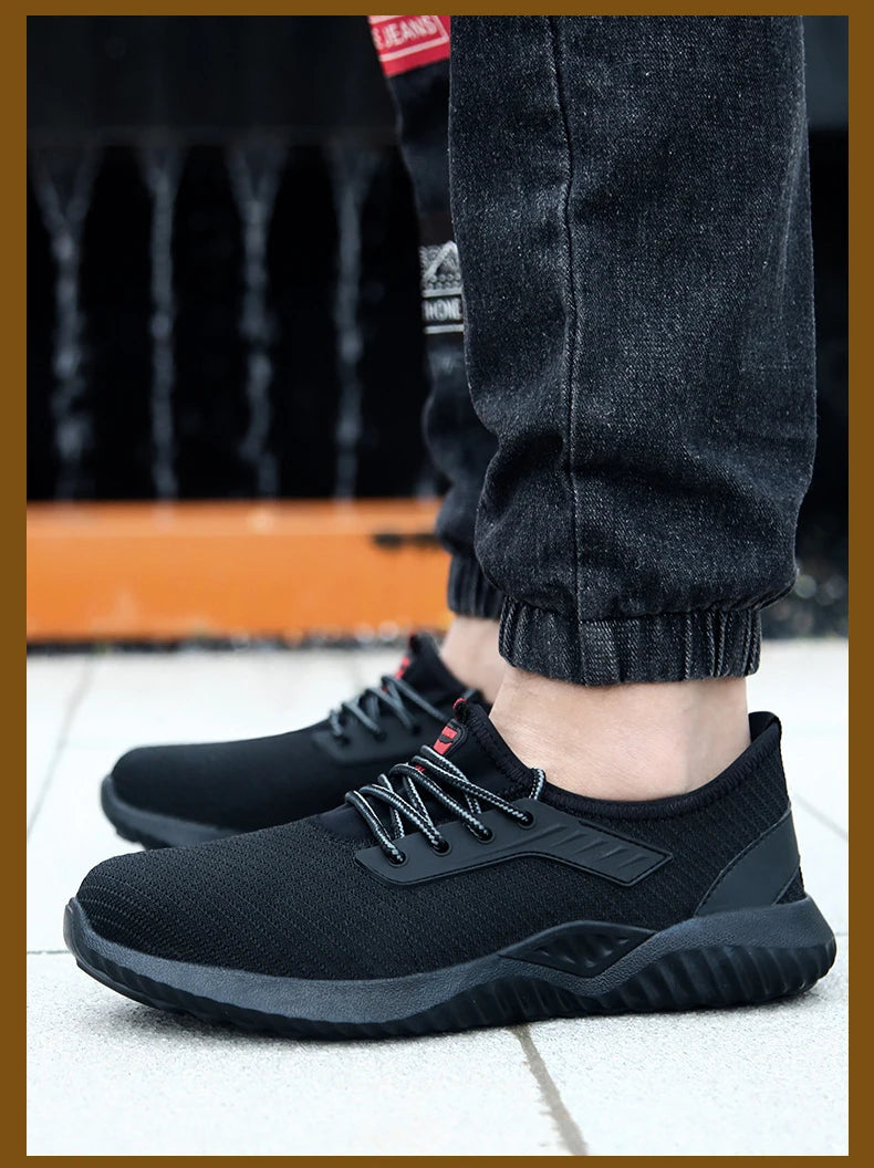 Oulylan Men Breathable Industrial Safety Shoes Wear Resistant Steel Toe Work Sneakers Lightweight Anti-smash Protection Footwear