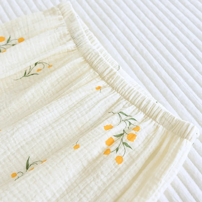 Women's short sleeve trousers home service cotton yarn thin pajama set spring and autumn cotton home service suit
