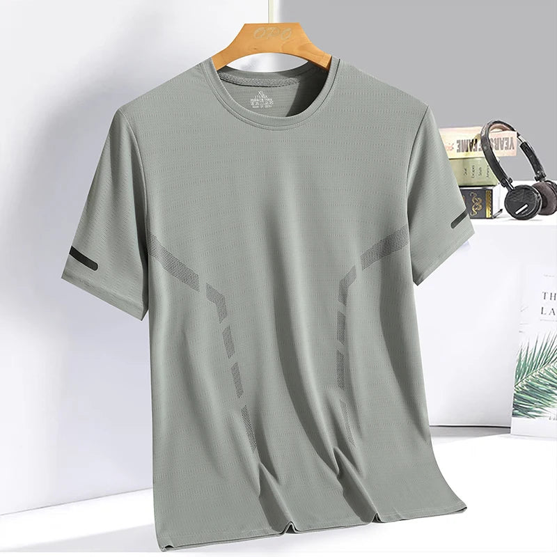 Summer ice silk short sleeved T-shirt for men and women, quick drying and breathable sports top, outdoor running duanT