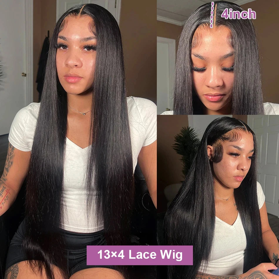 200% Bone Straight 13x6 HD Transparent Lace Frontal Human Hair Wigs Brazilian 30 40 Inch 13x4 Front Wig For Women Pre Plucked