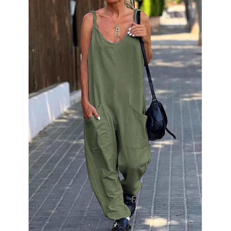 Jumpsuit Women's Solid Color Loose Suspender Pocket Trousers Street Trend Fashion Trousers for Female Jumpsuit