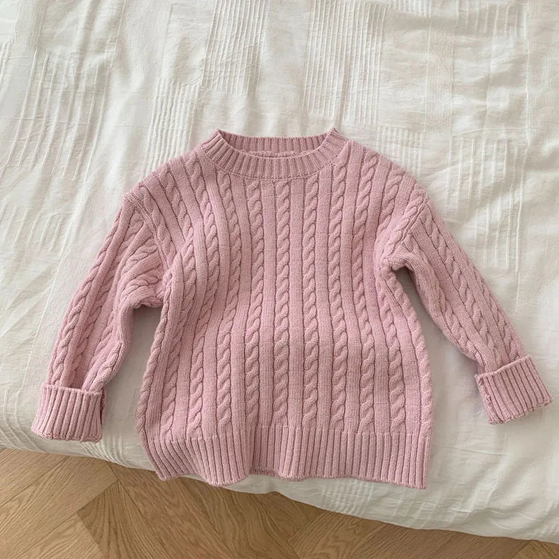 2024 Autumn Spring Kids Knitted Clothing Set Long Sleeved Solid Color Pullover Sweater+Pants Korean Style Baby Girl Clothes Suit