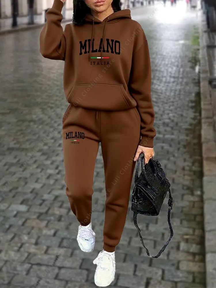 Milano Women Tracksuit Set Hoodie Sweatshirt Sweatpants Two Piece Autumn Winter