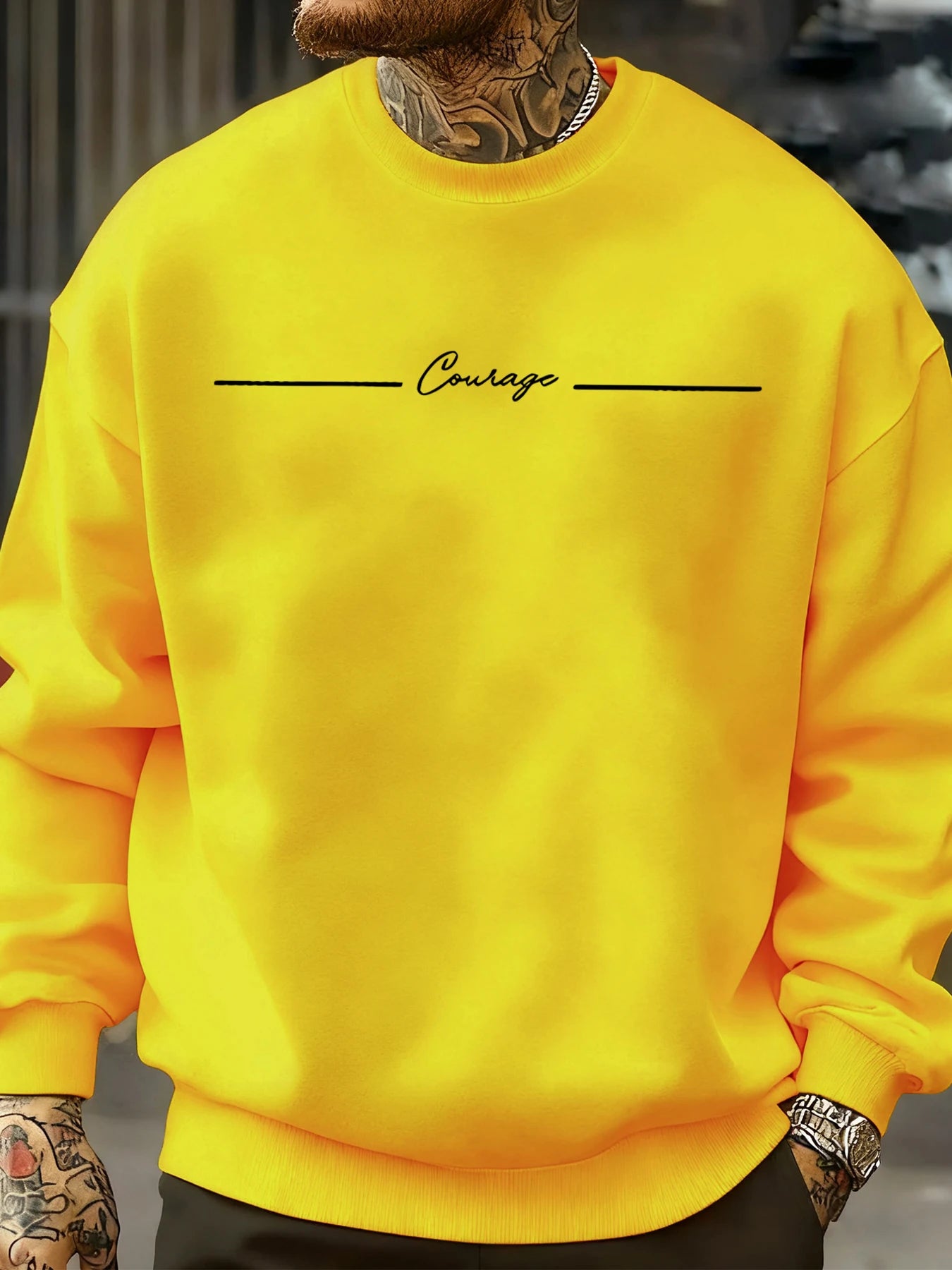 Courage Simple Line Pattern Men Sweatshirt Hip Hop Autumn Pullover All-Match Crewneck Clothing Fleece Casual Fashion Tops BAZAARHUBO
