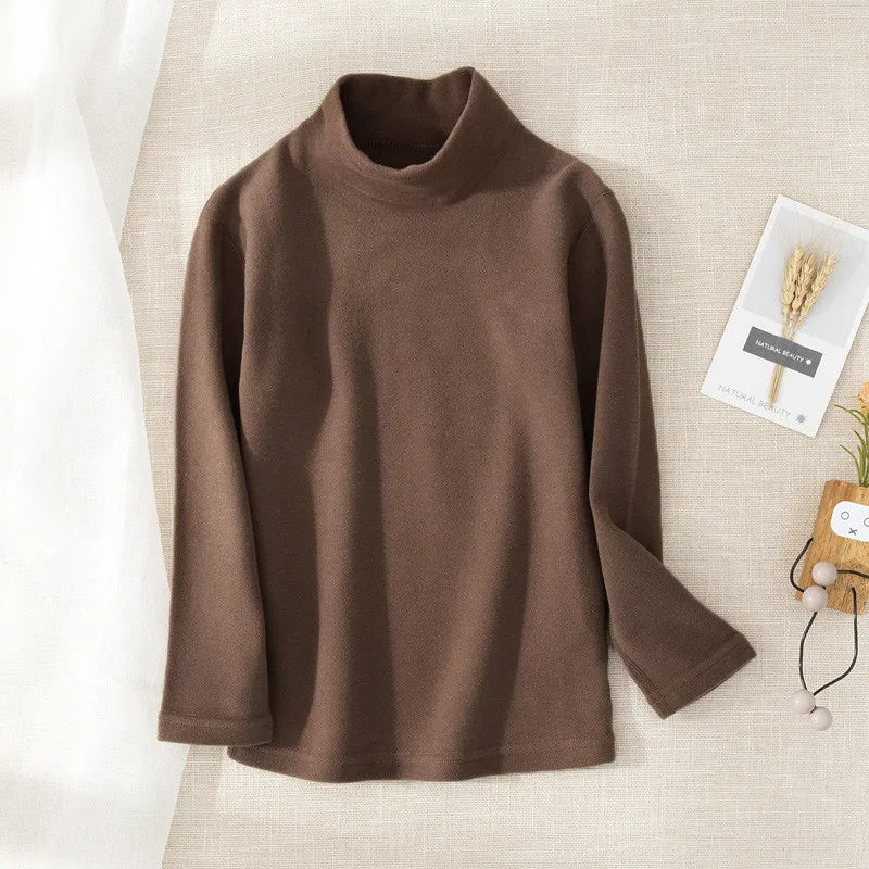 Children's Clothing Boys Girls Winter Thermal T-shirts Turtleneck Solid Long Sleeve Soft Warm Fleece Bottoming Shirts Kids Tops