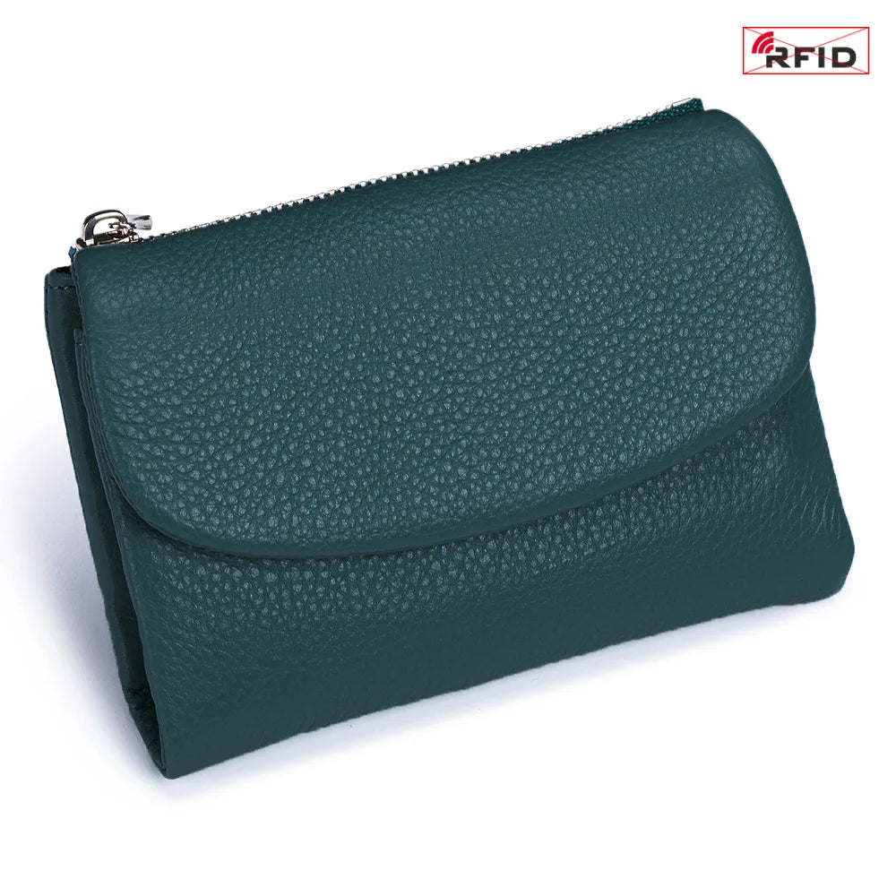 Short Genuine Leather Wallet Women RFID Card Holder Purse Ladies Mini Soft Real Cow Leather Clutch