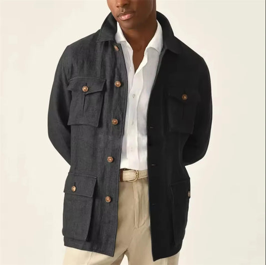 New Men Linen Jacket Fashion Stand Lapel Suits Men's Jacket Blazers Single-Breasted Leisure Clothes (Only Blazer)
