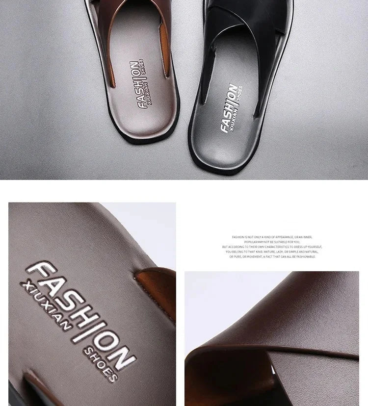Men Sandals Slippers Genuine Leather Luxury Fashion New Men's Flat Shoes Casual Non-Slip Beach Sandals For Men Zapatos Hombre