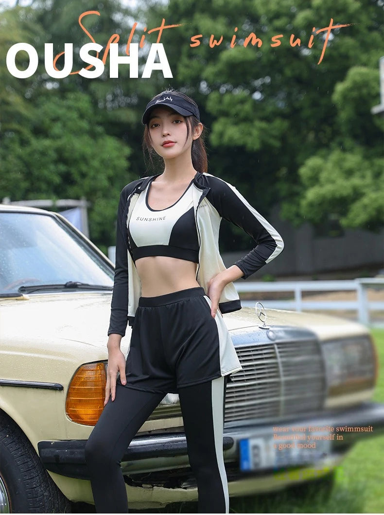 Swimsuit Women Summer Split Conservative Snorkeling Sunscreen Long Sleeve Pants Five Piece Set Jellyfish Sports Surfing Swimsuit