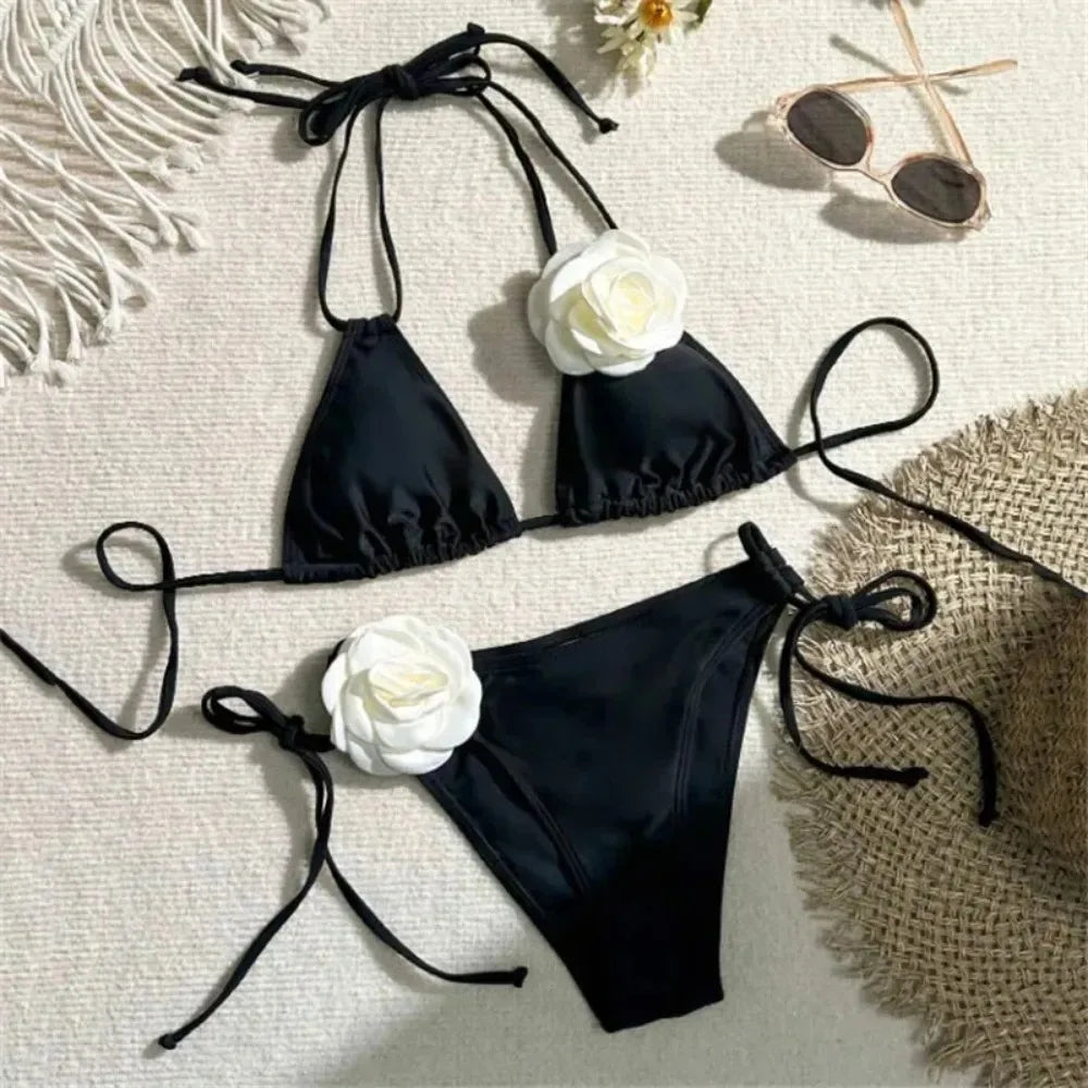 Sexy Rose Flower Bikini Beachwear  Swimwear Thong Bikini Women Swimsuits Swimming Bathing  Brazilian Bikinis Set Mujer Biquini