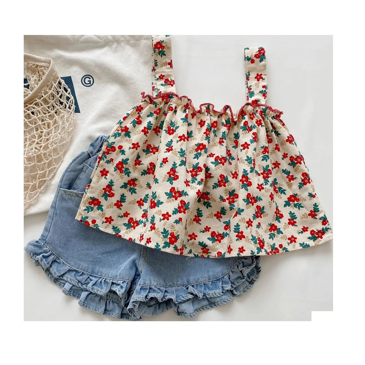 Girls Outfit Sets Summer Kids Casual Clothing For Girls Fragmented Suspender Skirt+Shorts Children's Baby Girl Clothing
