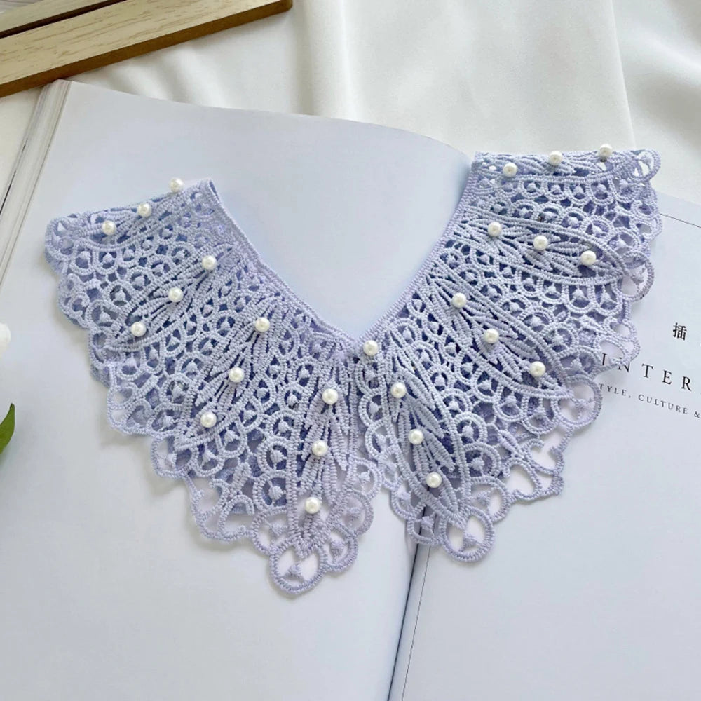 Pearl Hollow Fake Collar Ladies Embroidered False Collar Shawl Wrap Removable Neck Ties Shawl Detachable Shirt Clothes Accessory BAZAARHUBO
