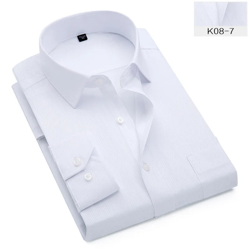 Quality Plus Size S To 8xl Formal Shirts for Men Striped Long Sleeved Non-iron Slim Fit Dress Shirts Twill Social Man's Clothing