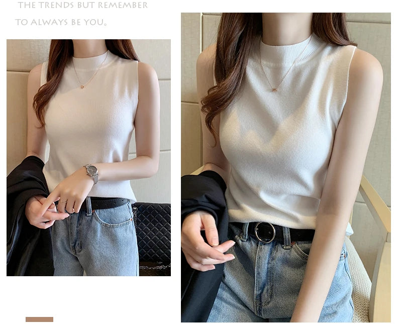 AOSSVIAO 2026 Summer Versatile Knit Sleeveless Tops Women Basic Solid Tank Tops Casual O-neck Slim Thin Tees Female Tops Vest