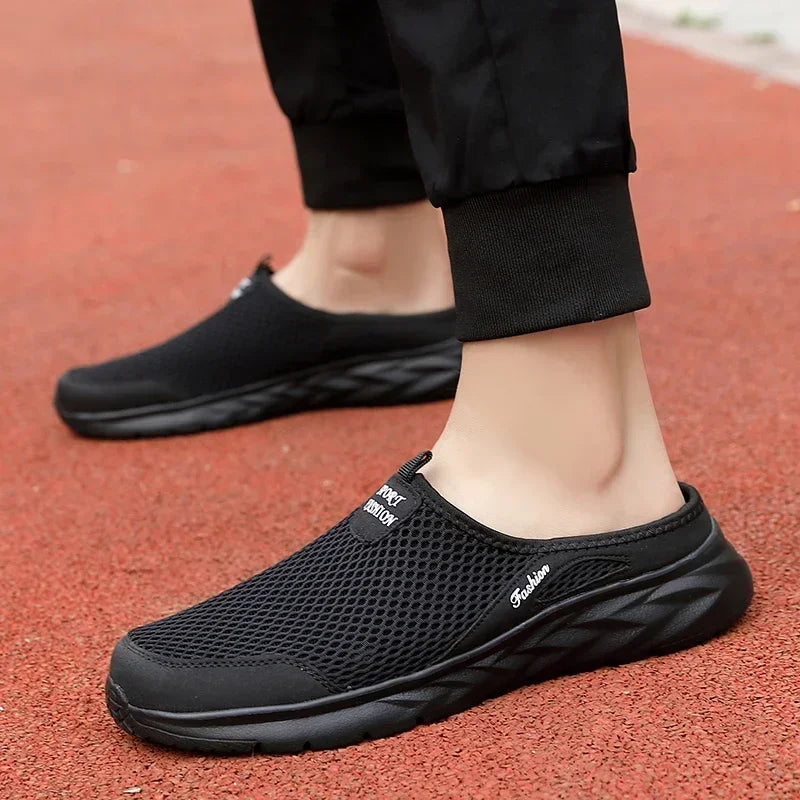Half Slippers Outdoor High Quality Anti-slip Men Leisure Shoes Mesh Breathable Soft Comfortable Flat-bottomed Slippers