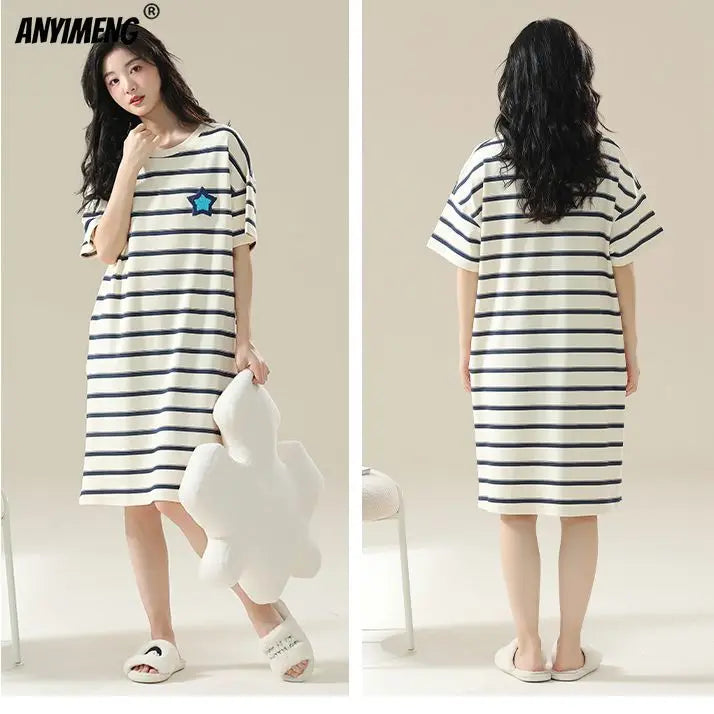100% COTTON! M-4XL Plus Size Summer Women Nightgown Brand New Anti-bacterial HQ Nightdress Short Sleeves Sleepshirt Casual Dress