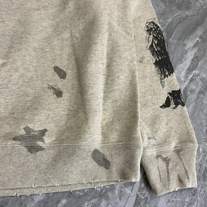 Real Photo Portrait Graffiti Print Saint Hoodie Wash Do Old Destroy Loose Pullover Casual Women Men Sweatshirt