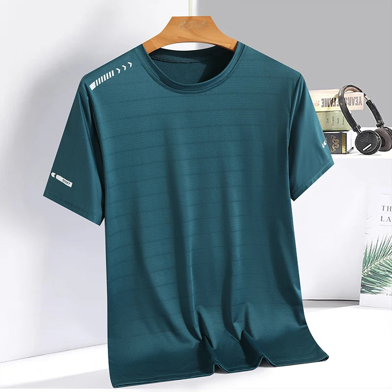 Summer ice silk short sleeved T-shirt for men and women, quick drying and breathable sports top, outdoor running duanT