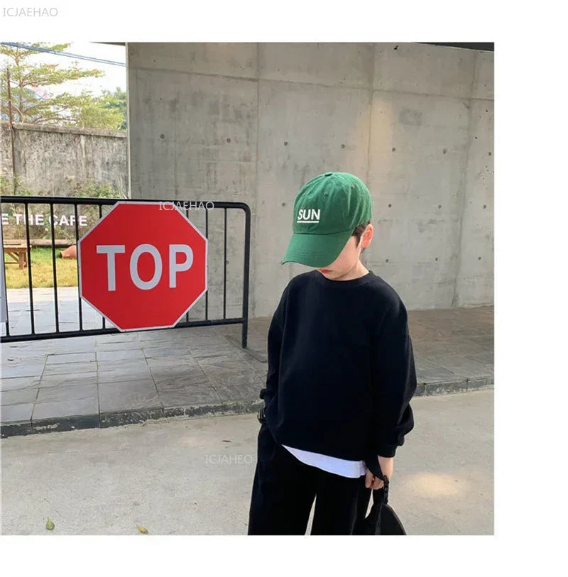 Children Fashion Clothes Suit Boys Casual Spring Sets Costume Kids Solid Colour Sweatshirts+Pants 2Pcs Simplicity Autumn Outfits