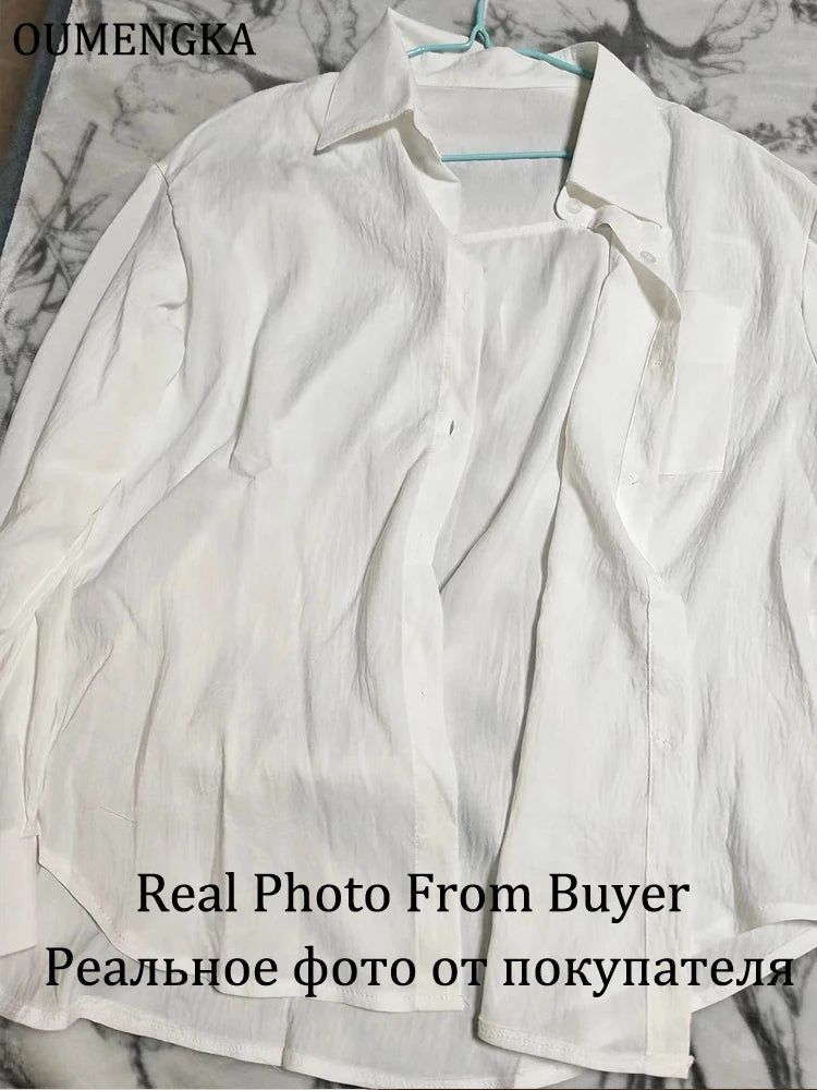 Women Minimalist Loose Tops Fashion Summer Thin Cotton Linen White Shirt Long Sleeve Blouse Solid Turn-down Collar Easy Wear