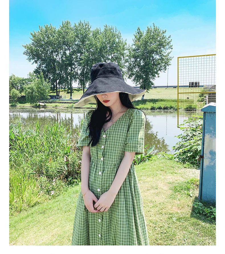 Wide Brim UPF 50+ Sun Hat Women Anti-UV Protection Hiking Fisherman Cap Fold Summer Solid Beach Hat 2024 Double sided Sun hat BAZAARHUBO