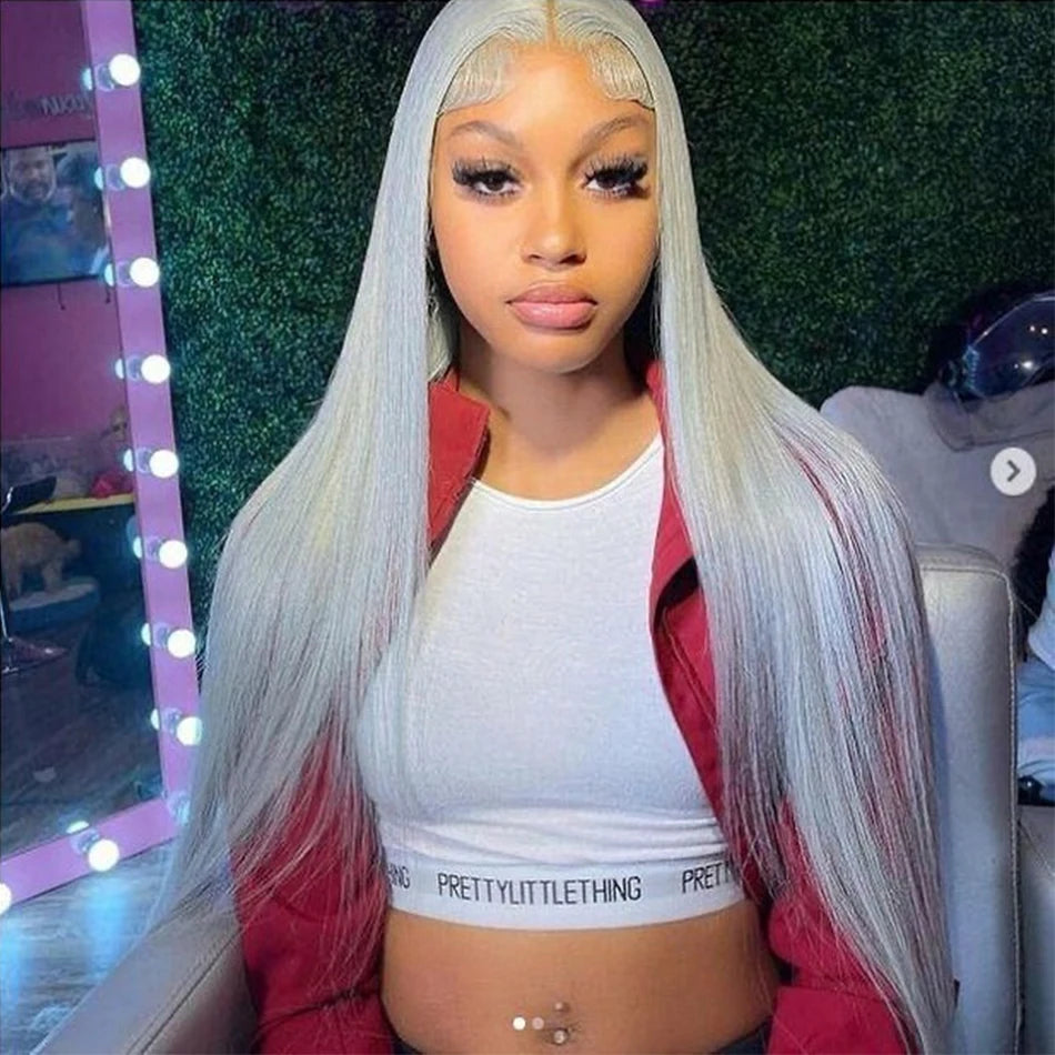 Silver Grey Human Hair Wigs Brazilian 13x4 Straight Lace Front Wigs For Women Grey 613 Colored Hd Transparent Lace Frontal Wig