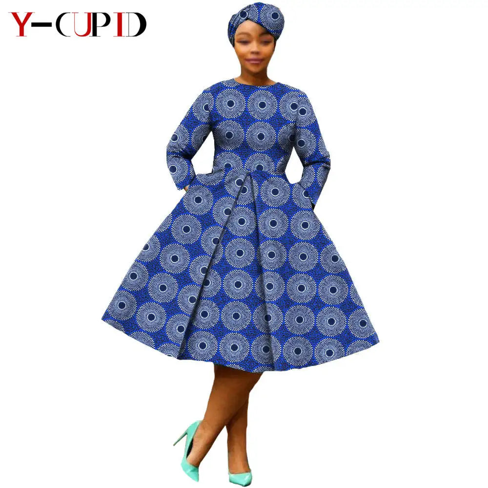 African Print Dresses for Women with Headwrap Matching Couple Outfits Dashiki Men Long Sleeve Pathwork Top and Pant Sets Y23C004