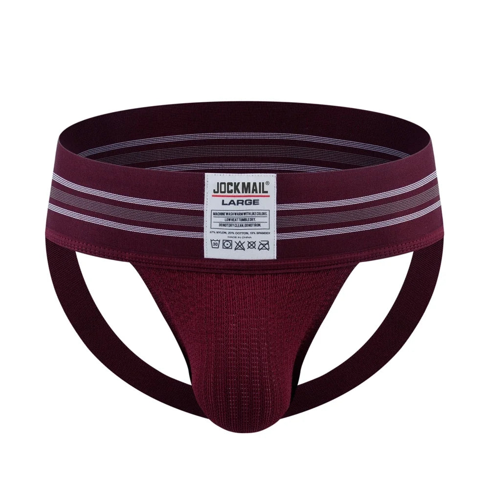 JOCKMAIL Men Athletic Supporters Jockstrap Thongs Mens Underwear  Underpants Bikini  3" Elastic Waistband  Hombre Panties