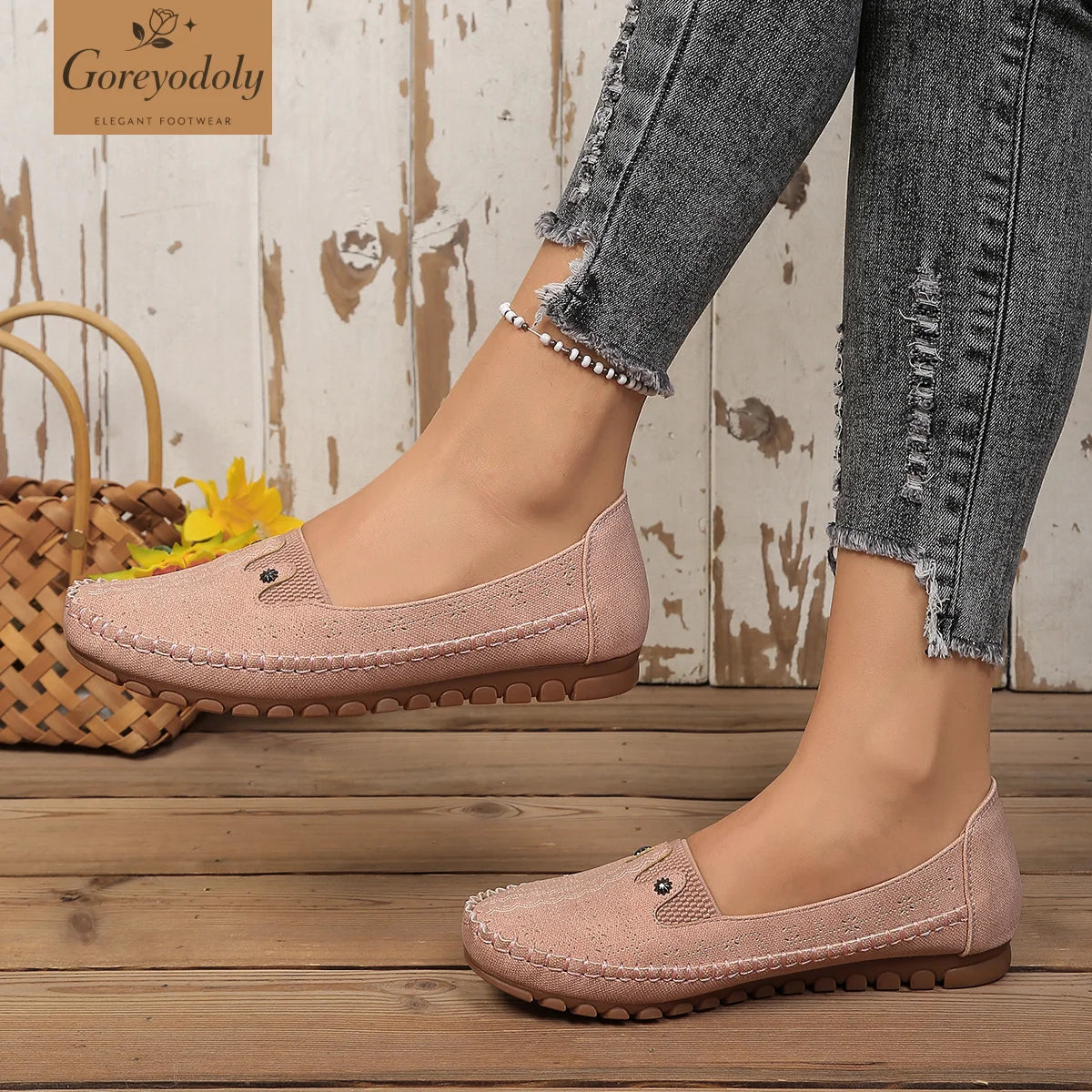 goreyodoly women loafers hollow floral design patchwork slip on flats breathable lightweight casual walking shoes soft non slip