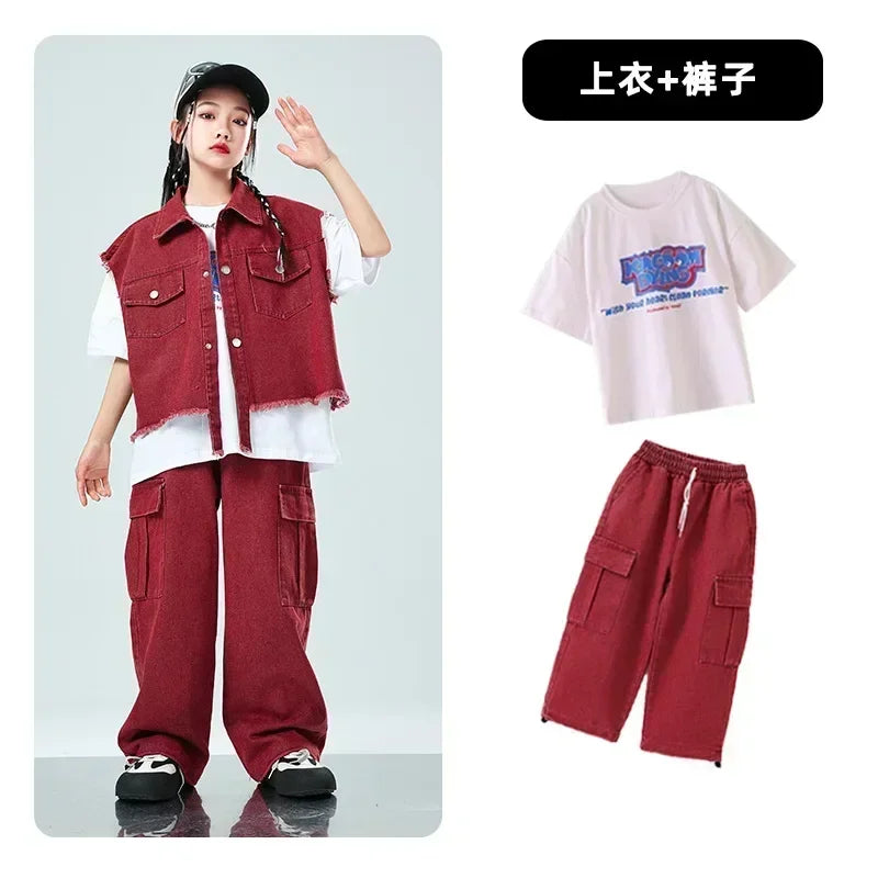 Children Hip Hop Jazz Fashion Show BoyGirl Loose Vest Baggy Pan t T-shirt Suits Sets Dance Performance Clothes Kids Tracksuits