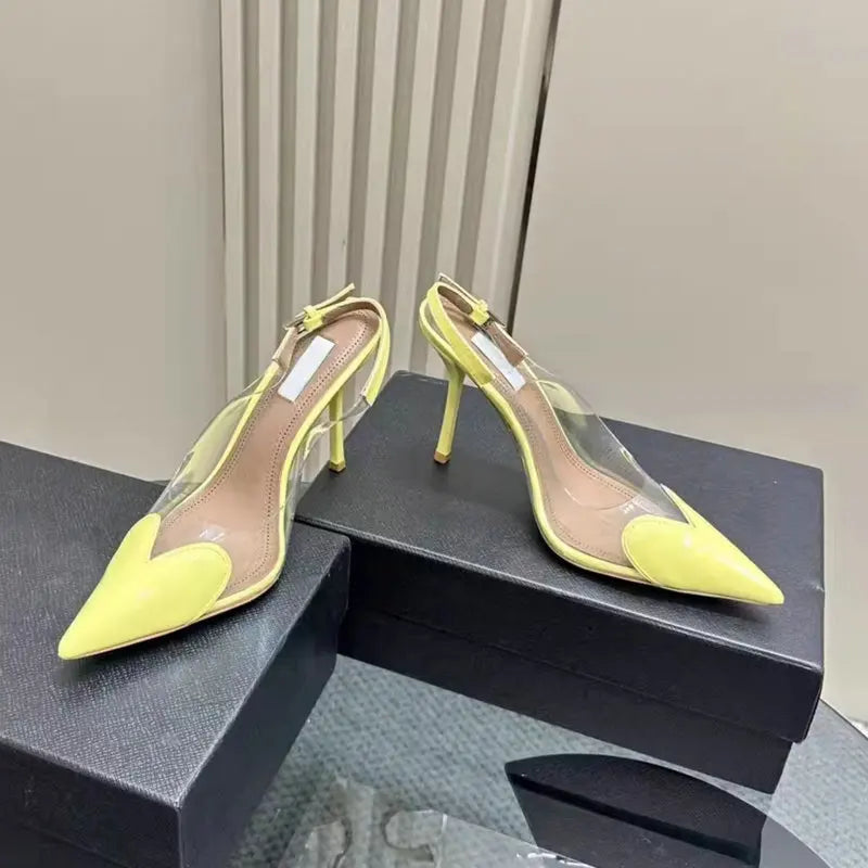 2025 New PVC European Style High Heels Women'S Summer Pointed Toe Runway Sandals Party Shoes