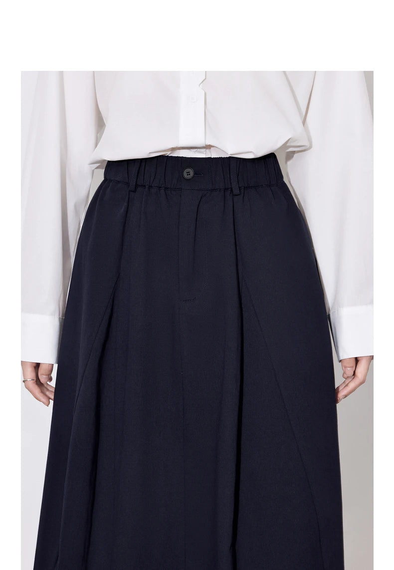 Toyouth Women Cotton A Line Umbrella Skirt Mid Calf Black