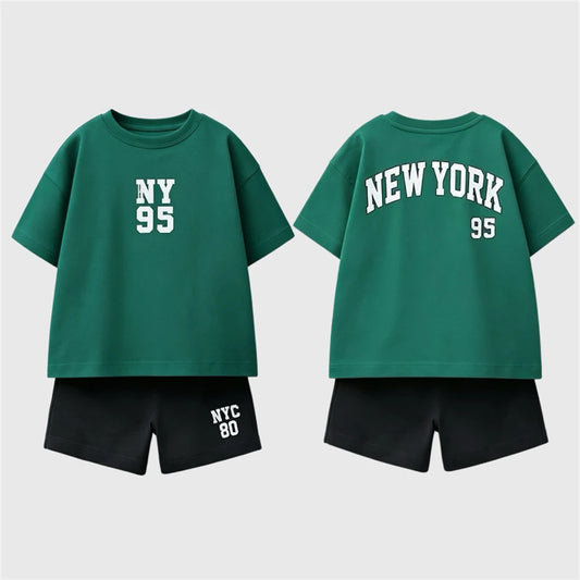 Casual Costume For Boys Child Short-sleeved Outfits Fashion Casual Clothes Summer Kids Tshirt+Shorts Two Piece Set Outer Wear