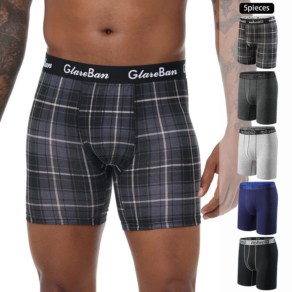 5pcs Set Mid-Long Cotton Brand Boxer Shorts for Men Underwear Breathable Male Underpants Briefs Boxershorts Slips Soft Panties