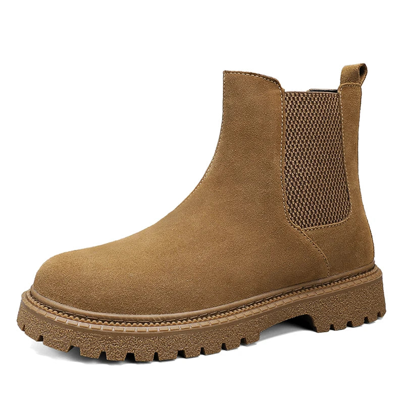 Mens Genuine Leather Chelsea Boots Ankle Casual Fashion Boot Luxury Winter Plush Warm Non-Slip Soles Pure Black Brown Suede