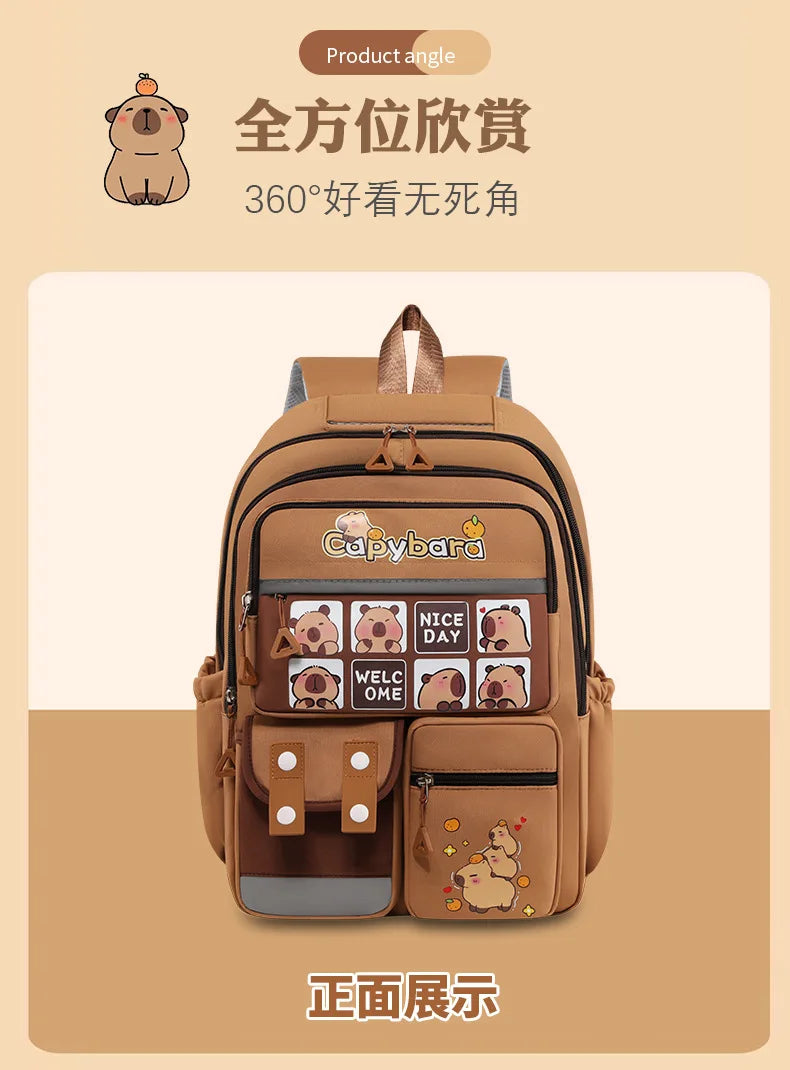 Kawaii Capybara School Backpack for Girls School Bags Set Casual Daypack Teens Girls Book Bag Children Schoolbag Travel Backpack