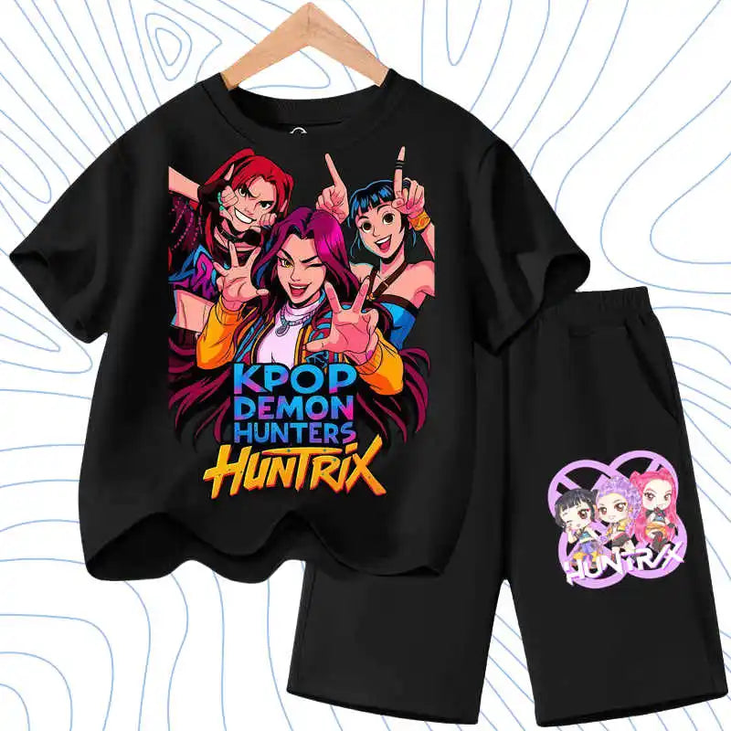 Kids Fashion Outfits Teen Children's O Neck Short Sleeve Tops Shorts 2pcs Summer Girls Casual T Shirt Sets K POP Cartoon Printed