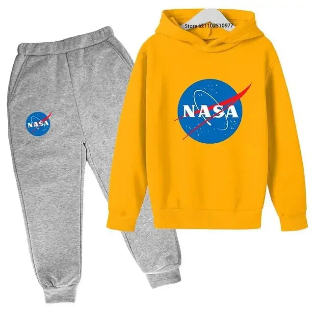 Casual Spring Autumn 2pcs Hoodie+jogging Pants Kids NASA Fashion Tracksuits 3-13 Years Boys Girls Trend Outfits Children Clothes