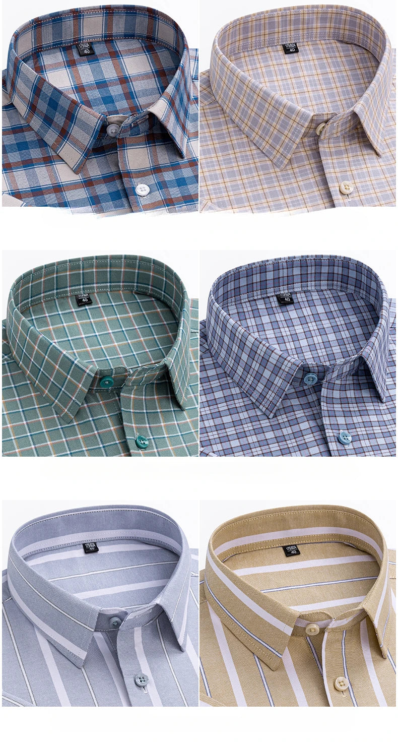 plus size 14xl 100%cotton long-sleeve shirts for men slim fit formal plain shirt soft plaid striped tops office elegants clothes