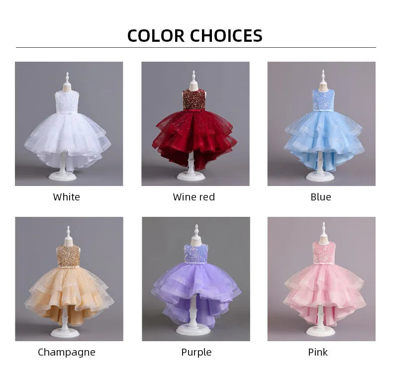 Flower Girls Princess Sequins Baby Wedding Christmas Party Trailing Dress Teenager Children Kids Elegant Vestidos for 3-15Years