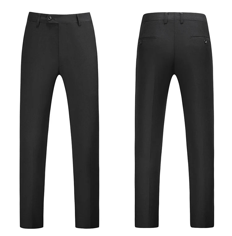 British Style Solid High Waist Trousers Men Formal Trousers High Quality Slim Fit Business Casual Suit Pants Groom Wedding Dress