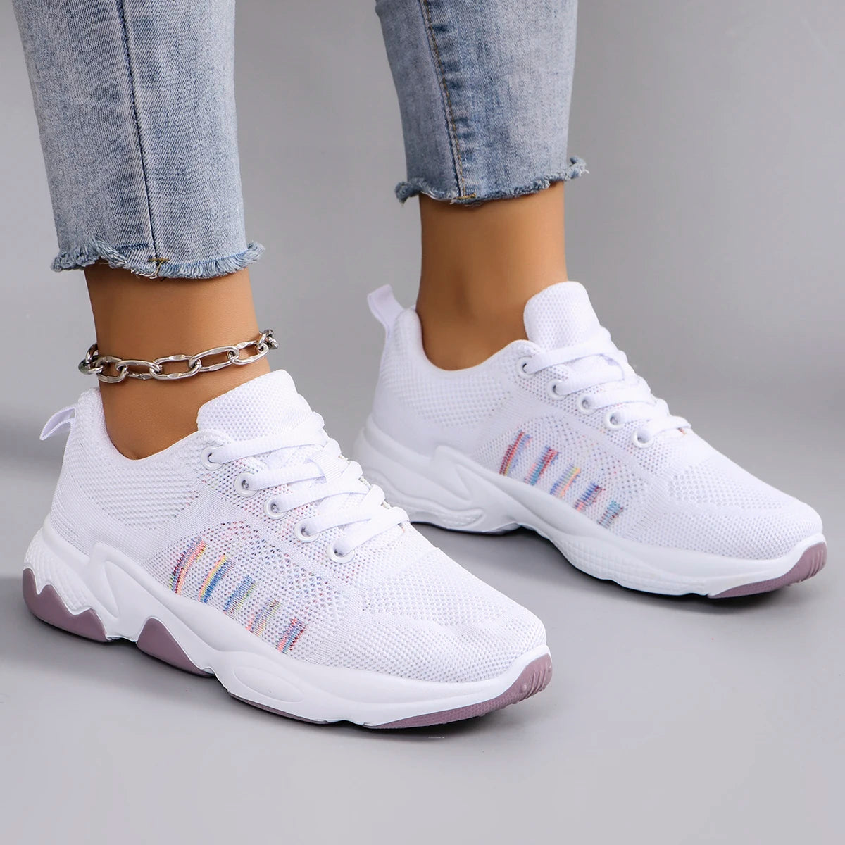 Spring new women's sports shoes, fashionable, breathable, lightweight, non-slip, wear-resistant, casual sports shoes, flat shoes