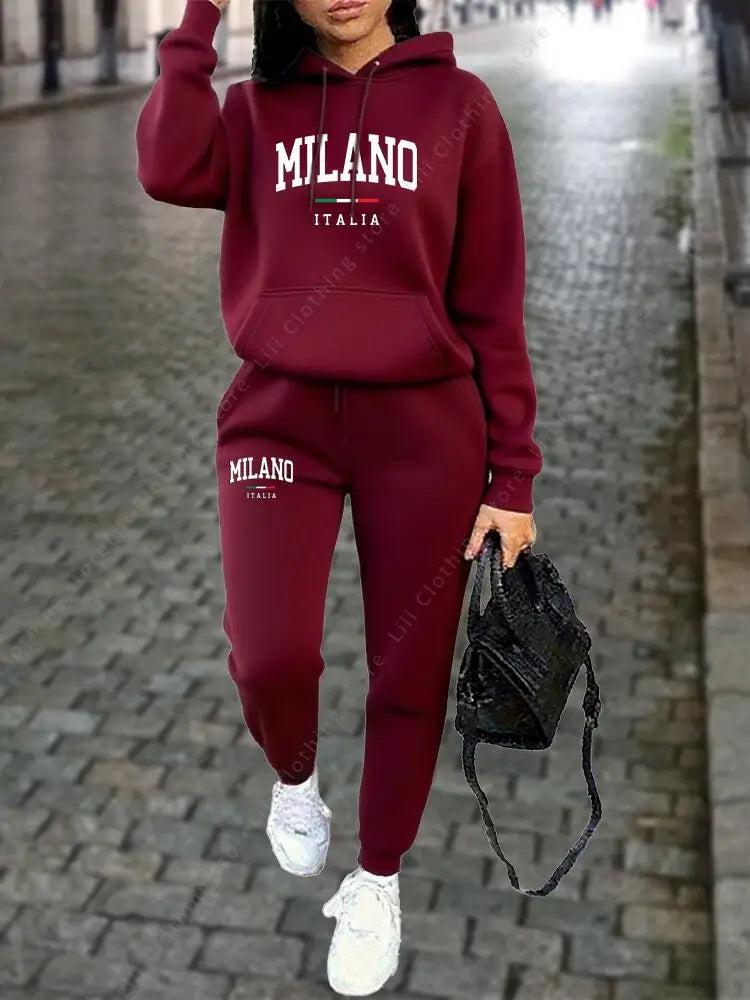Milano Women Tracksuit Set Hoodie Sweatshirt Sweatpants Two Piece Autumn Winter