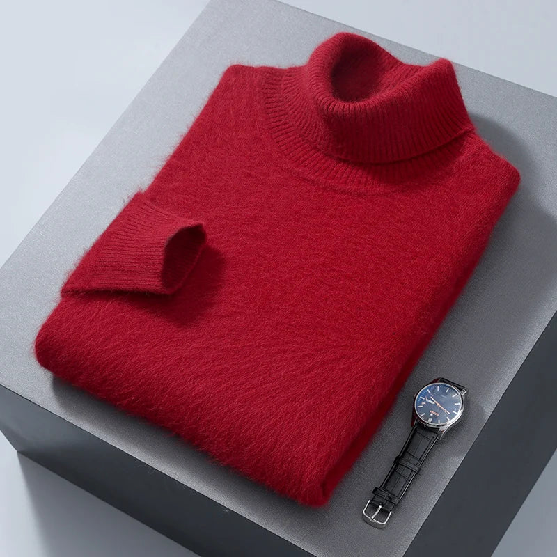 Men's 100% Mink Cashmere Sweater High Lapel Thick Knitted Pullover Casual Large Size Middle-Aged Sweater Autumn Winter New Tops