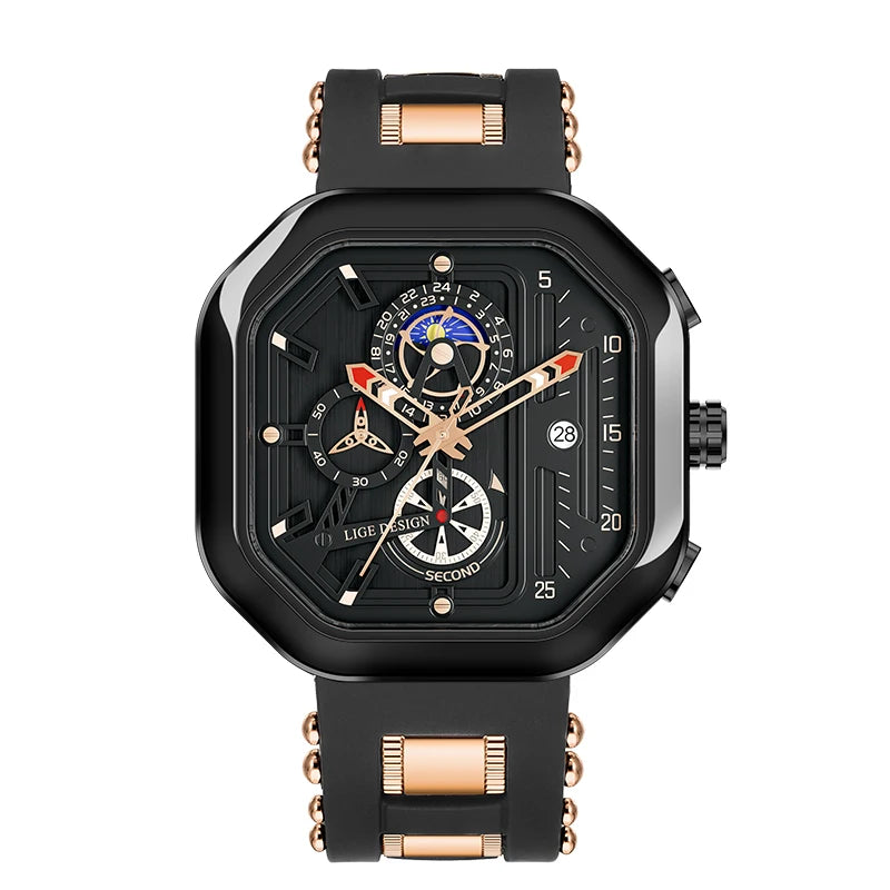 2025 LIGE Business Leather Watch For Men Top Brand Luxury Mens Watches Waterproof Quartz Wrsitwatch 24 Hours Moon Phase Clock