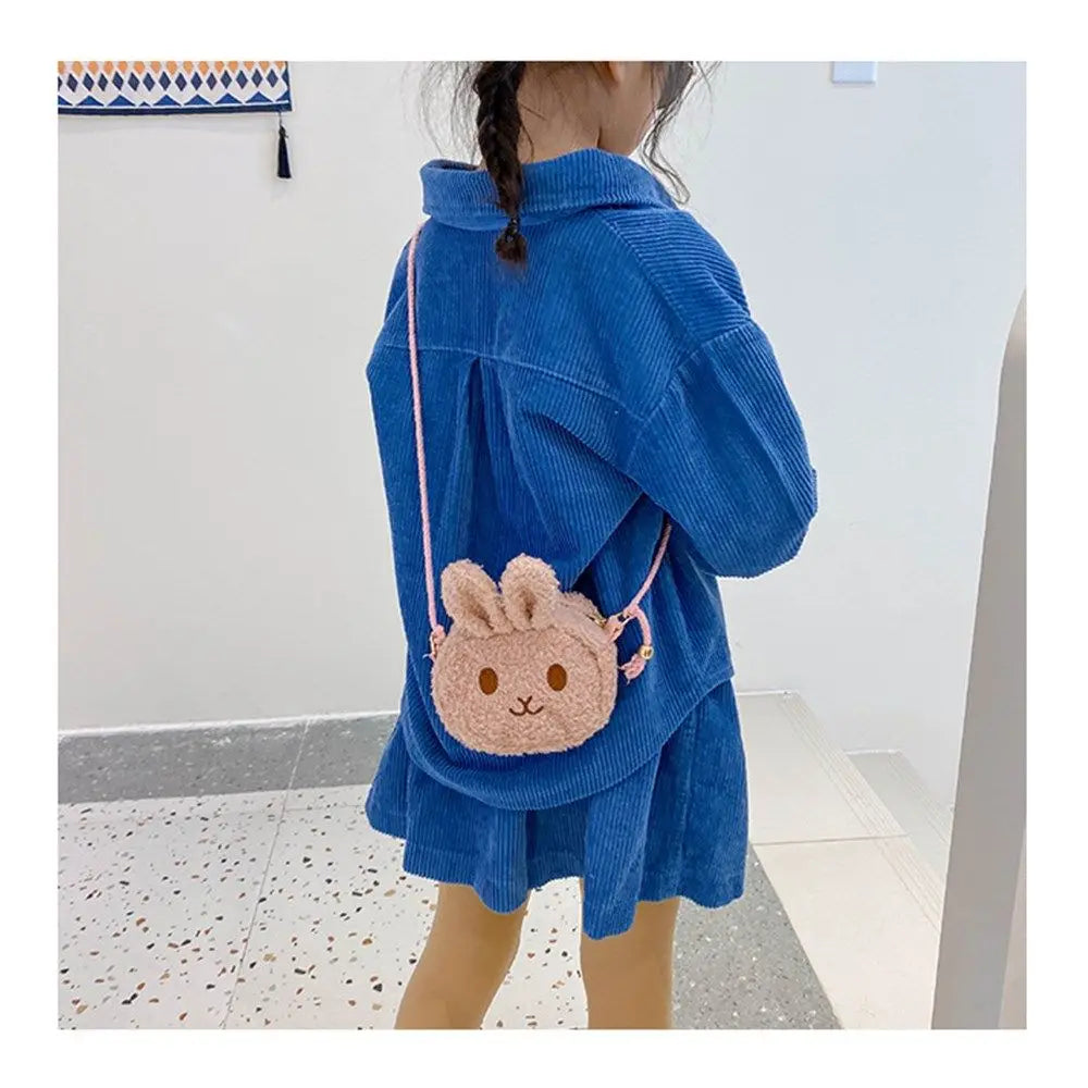 Cute Little Rabbit Kids Plush Drawstring Bag Casual Children Baby Shoulder Bag Sling Bag For Toddler Preschool Kids Gift