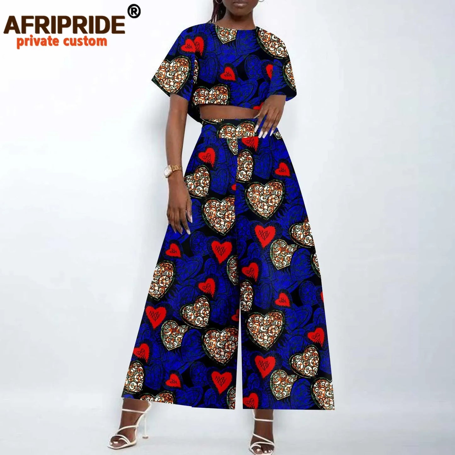 African Clothes for Women Crop Top and Wide-leg Pants 2 Piece Set Print Outfits Vintage Elegant Fashion Ankara Attire A2326002
