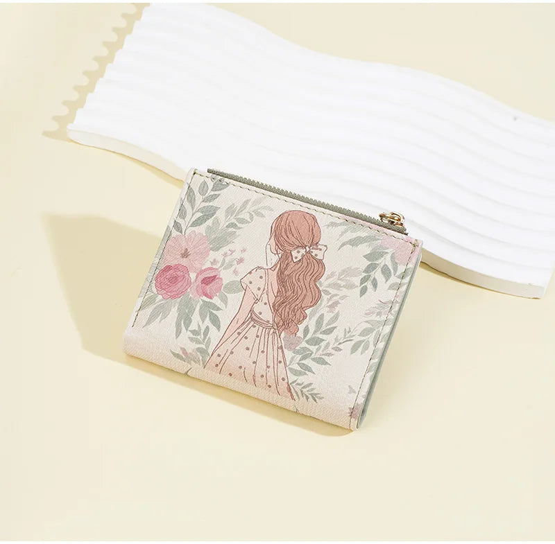Baellerry Cute Cartoon Girl Wallet PU Leather Card Holder Coin Purse Photo Album for Students Birthday Gift for Daughters